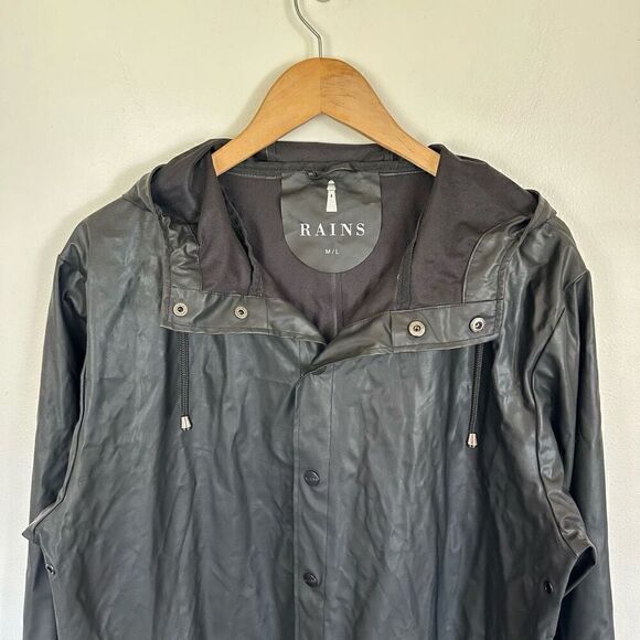 Rains Unisex Black Snap Button Closure Waterproof Windproof Lightweight Signatur - Picture 6 of 14